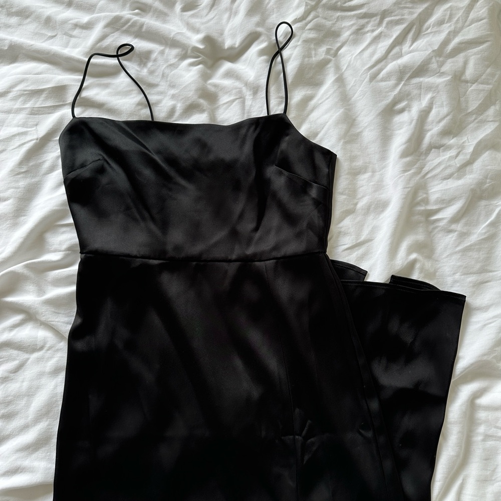 Babaton ten atrium black satin dress with slit